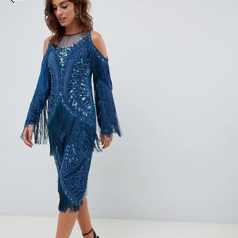 A star is born Sequin Fringe blue embellished asos